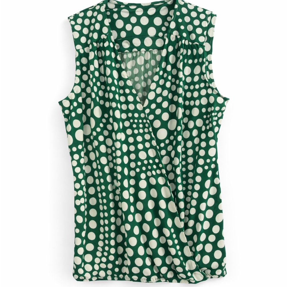 πGreen and White Polka Dot Surplice Sleeveless Top INC International Concepts S